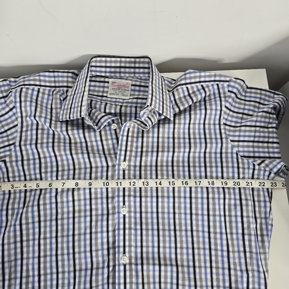 NWT Turnbull & Asser Long Sleeve Button Down Shirt 15.5 Blue/Gray Check Plaid - Picture 10 of 12